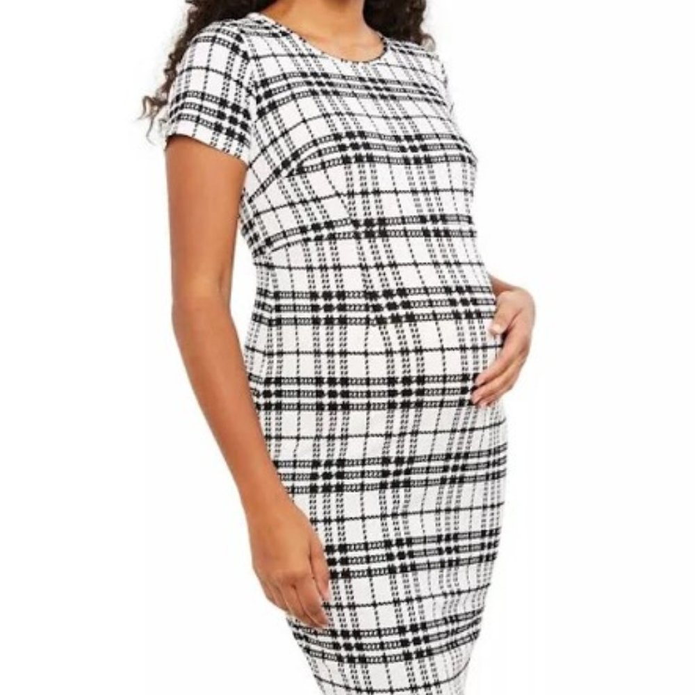 Motherhood Maternity Womens Black White Houndstooth Plaid Sheath Dress Small NWT